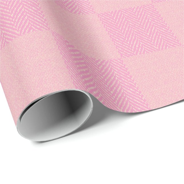 Papel De Presente Padrão de Xadrez de Búfalo Rosa Suave Rosa (Ponta do rolo)