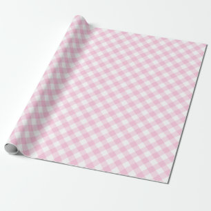 Papel De Presente Padrão de Xadrez de Gingham Branco Rosa