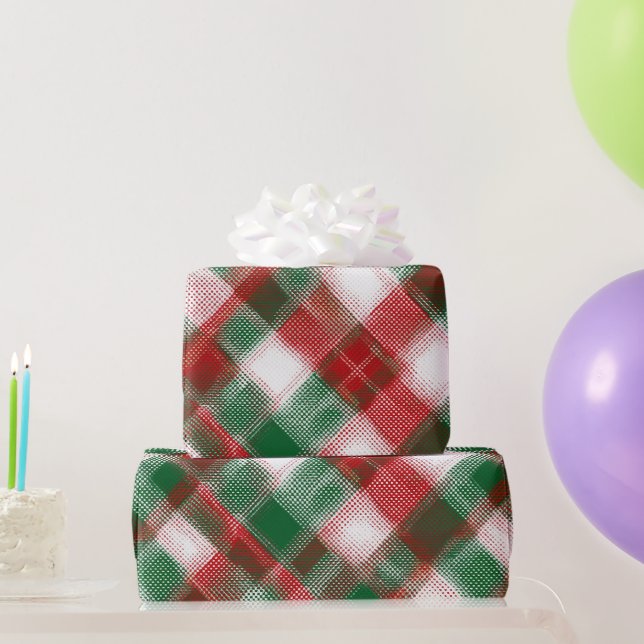 Papel De Presente Padrão de Xadrez de Neve Clássico Vermelho de Feri (Presentes para festas)
