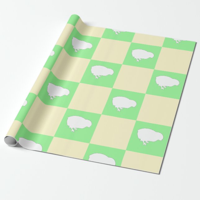 Papel De Presente Padrão de Xadrez de Páscoa com Motivo de Pintinho  (Desenrolado)