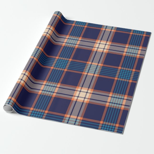 Papel De Presente padrão de xadrez de tartan marinho (Desenrolado)