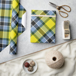 Papel De Presente Padrão de Xadrez do Tartan Azul e Amarelo moderno