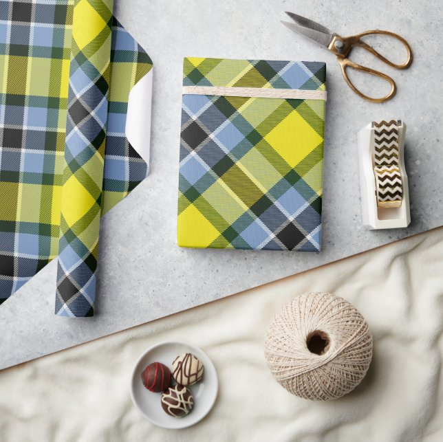 Papel De Presente Padrão de Xadrez do Tartan Azul e Amarelo moderno (Artesanato)