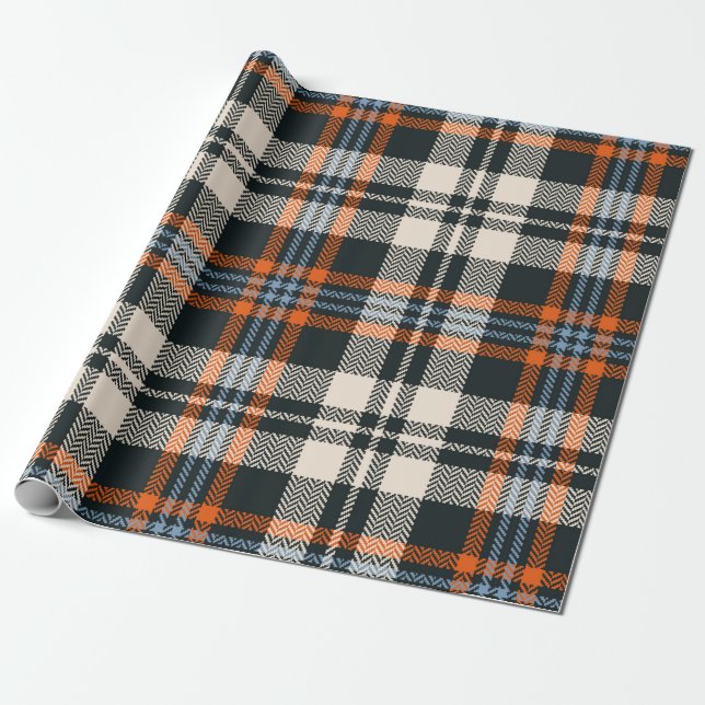 Papel De Presente Padrão de xadrez do Tartan outono a preto, laranja (Desenrolado)