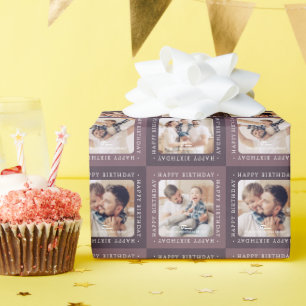 Papel De Presente Padrão de Xadrez Moderno Feliz Aniversário 4 Foto
