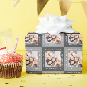 Papel De Presente Padrão de Xadrez Moderno Feliz Aniversário Foto da