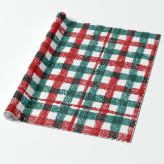 Papel De Presente Padrão de Xadrez Natalino Vermelho e Verde Desenha