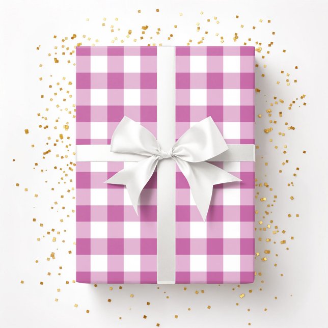 Papel De Presente Padrão de Xadrez rosa-claro (Cute Pink Plaid Pattern Wrapping Paper)