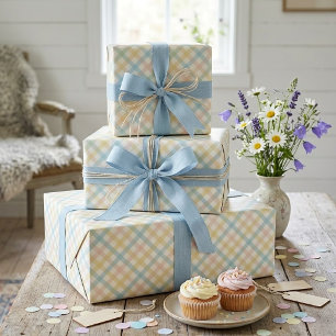 Papel De Presente Padrão de Xadrez rosa-rosa claro azul-claro-claro-