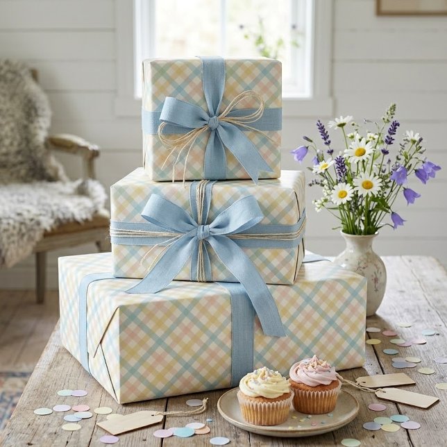 Papel De Presente Padrão de Xadrez rosa-rosa claro azul-claro-claro- (Criador carregado)