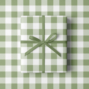 Papel De Presente Padrão de Xadrez Verde do Elegante Sage