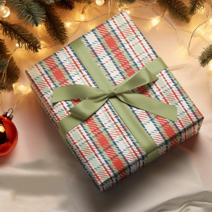 Papel De Presente Padrão de Xadrez Verde Vermelha Cinza de Natal
