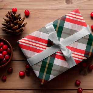 Papel De Presente Padrão de Xadrez Verde Vermelho Na moda Festivo