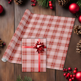 Papel De Presente Padrão de Xadrez Vermelha Elegante