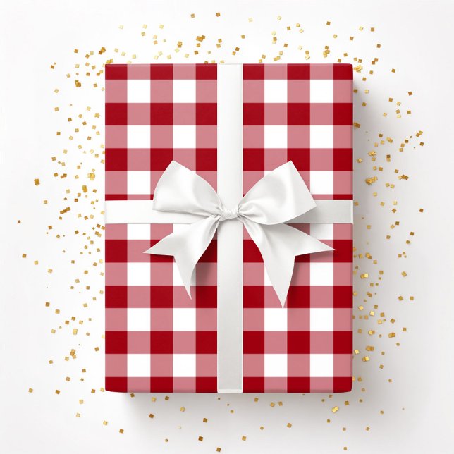 Papel De Presente Padrão de Xadrez Vermelho de Casa de Campo Rústica (Rustic Farmhouse Red Checks Pattern Wrapping Paper)