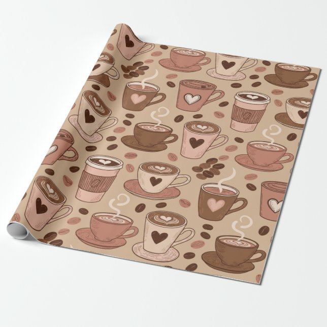 Papel De Presente Padrão de Xícara de Café Aconchegante (1) (Desenrolado)