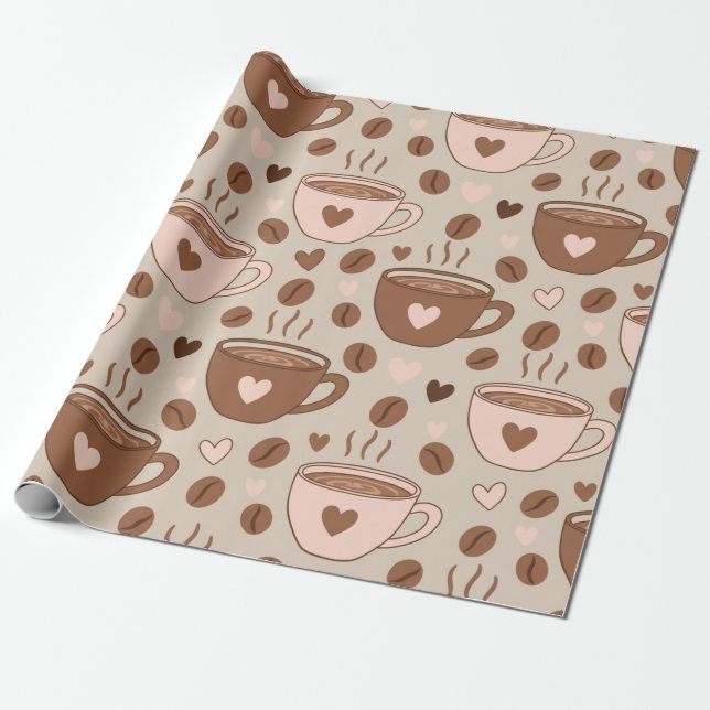 Papel De Presente Padrão de Xícara de Café Aconchegante (11) (Desenrolado)