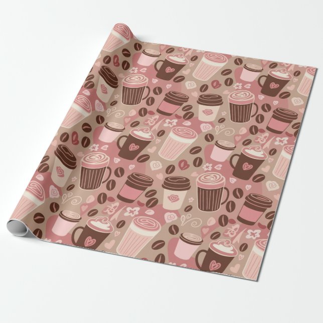 Papel De Presente Padrão de Xícara de Café Aconchegante (5) (Desenrolado)