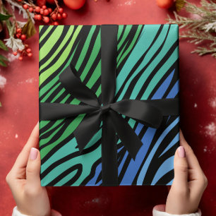 Papel De Presente Padrão de Zebra Azul e Verde