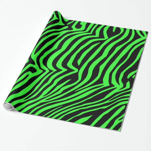 Papel De Presente Padrão de zebra verde néon (Desenrolado)