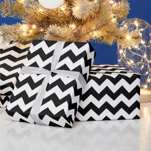 Papel De Presente Padrão de Ziguezague Chevron Preto e Branco (Feriados)