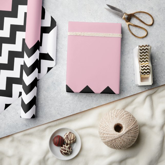Papel De Presente Padrão de ziguezague preto e branco, Chevron, rosa (Artesanato)