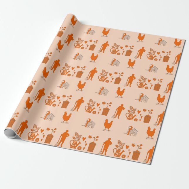 Papel De Presente Padrão decorativo de cultivo de laranja (Desenrolado)