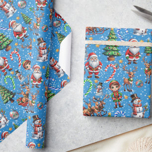 Papel De Presente Padrão Decorativo de Natal com Fundo Azul