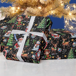 Papel De Presente Padrão Decorativo de Natal com Fundo Preto