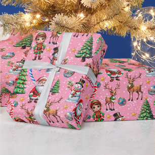 Papel De Presente Padrão Decorativo de Natal com Fundo Rosa