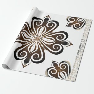 Papel De Presente Padrão decorativo do motif barroco marrom com Flo