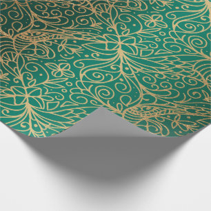 Papel De Presente Padrão decorativo do Ornamentado verde e Dourado
