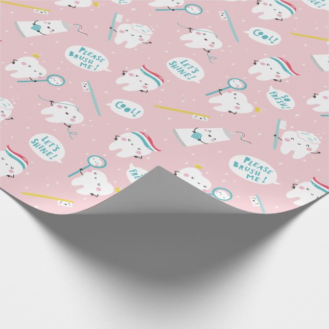 Papel De Presente Padrão dental fofo Rosa Escove os dentes (Ponta)