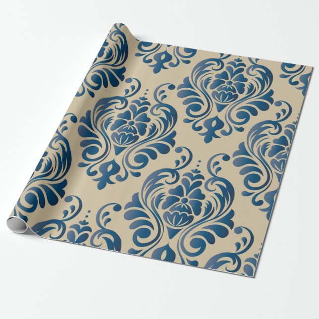 Papel De Presente Padrão descontínuo de Damasco de ornamento floral  (Desenrolado)