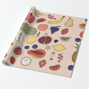 Papel De Presente padrão desenhado pela fruta