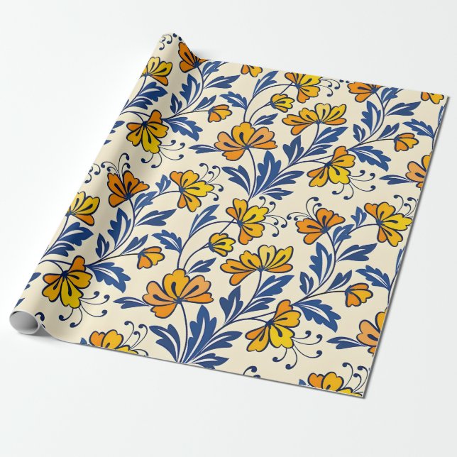 Papel De Presente Padrão deslumbrante e contínuo de flores e folhas (Desenrolado)