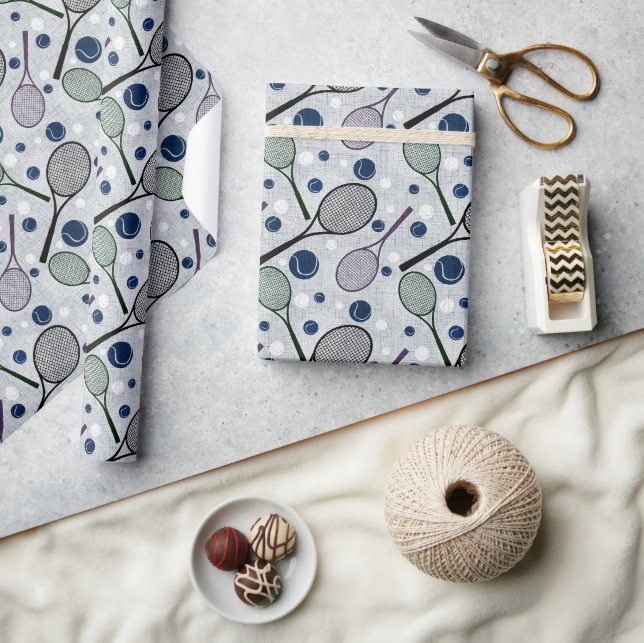 Papel De Presente Padrão desportivo para fãs de tênis. (Artesanato)