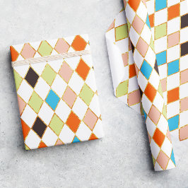 Papel De Presente Padrão Diamante de Pastel Retro Festivo