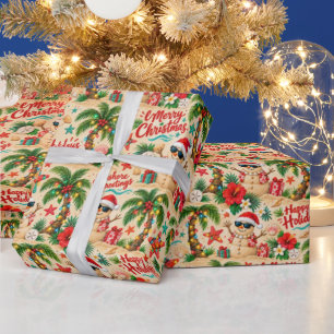 Papel De Presente Padrão Divertido de Férias de Natal Tropical