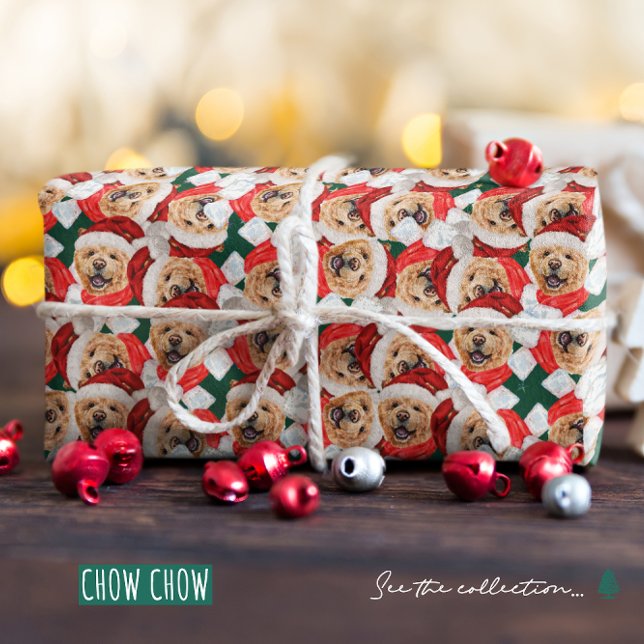 Papel De Presente Padrão Divertido de Natal de Chow Chow (Criador carregado)