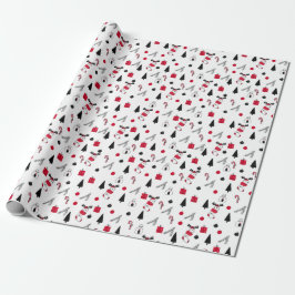 Papel De Presente Padrão Divertido de Natal Vermelho, Preto e Branco