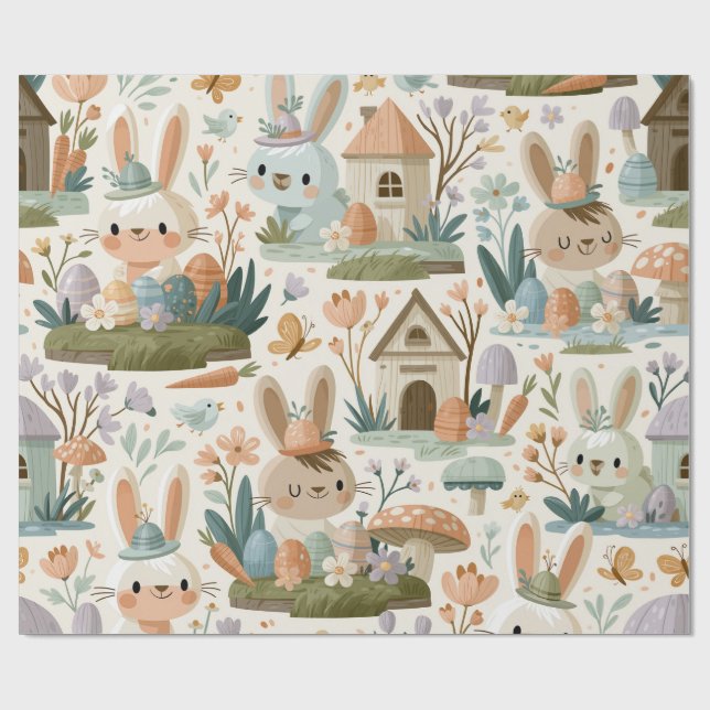 Papel De Presente Padrão Divertido do Coelho de Páscoa (Aberto)
