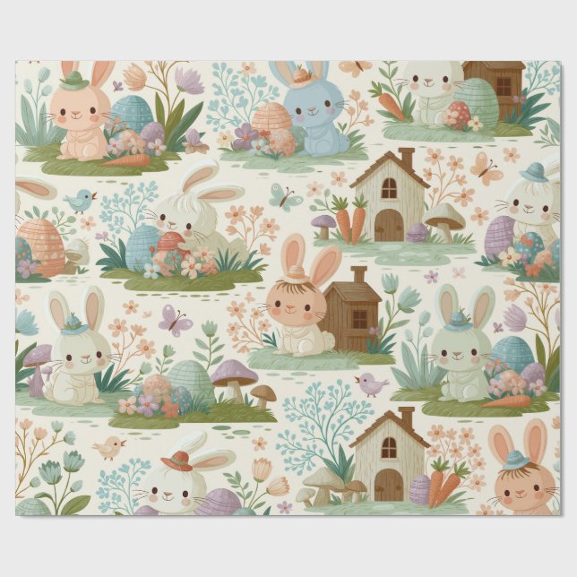 Papel De Presente Padrão Divertido do Coelho de Páscoa (Aberto)