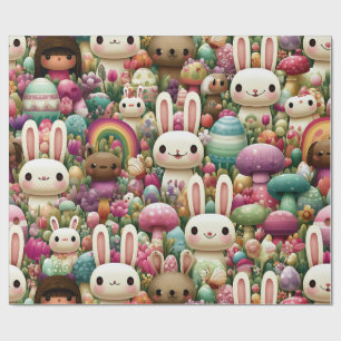 Papel De Presente Padrão Divertido do Coelho de Páscoa