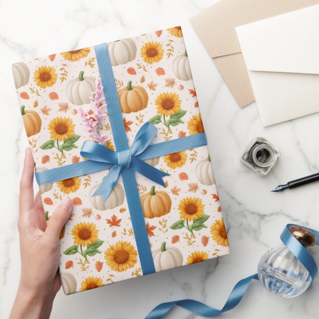 Papel De Presente Padrão do Autumn Pumpkins & Sunflower (Presentear)