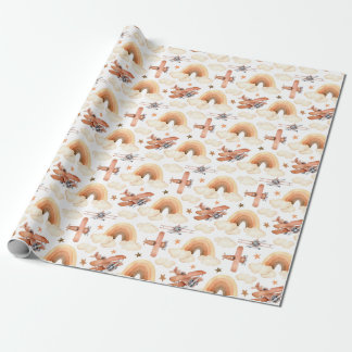 Papel De Presente Padrão do avião arco-íris de cor d'água