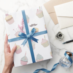 Papel De Presente Padrão do bigode do Cupcake de Pastel