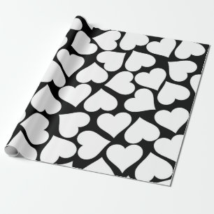 Papel De Presente Padrão do Coração Branco e Preto Retroativo