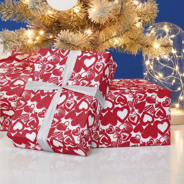 Papel De Presente Padrão do Coração Vermelho (Feriados)