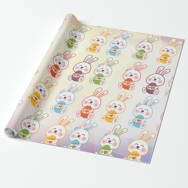 Papel De Presente Padrão do dia do Felz pascoa Bunny (Desenrolado)